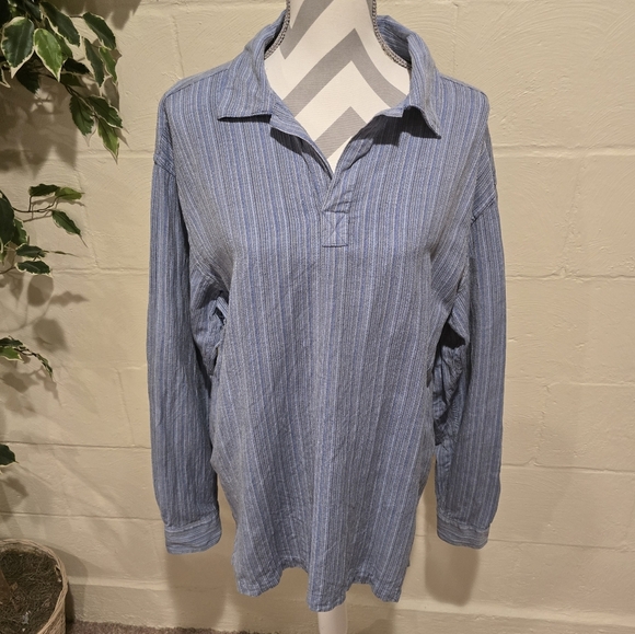 Geoffrey Beene Shoreline Blue Casual Shirt Notched Collar Long Sleeve Size L. - Picture 1 of 10
